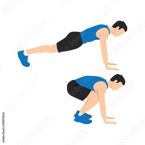 Man doing Snap Jumps Exercise. Flat vector illustration isolated on white background