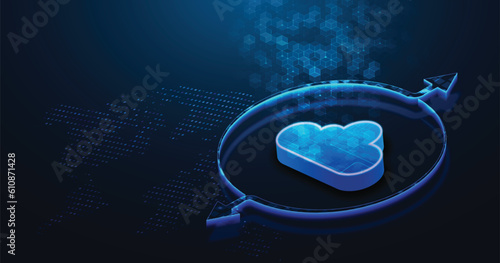 A vector illustration depicting the cloud computing. Cloud image on dark blue background. Diversity in the use of the cloud computing.