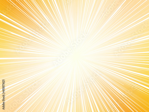 強烈に空に輝く太陽光線イメージの集中線背景素材_オレンジ