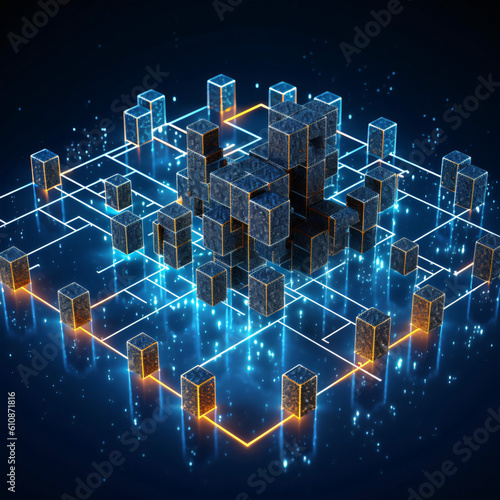 the concept of blockchain with a creative composition of interconnected blocks and chains, Generated AI