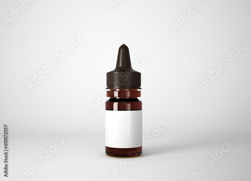 Amber glass dropper bottle mockup on gray background, 3d rendering