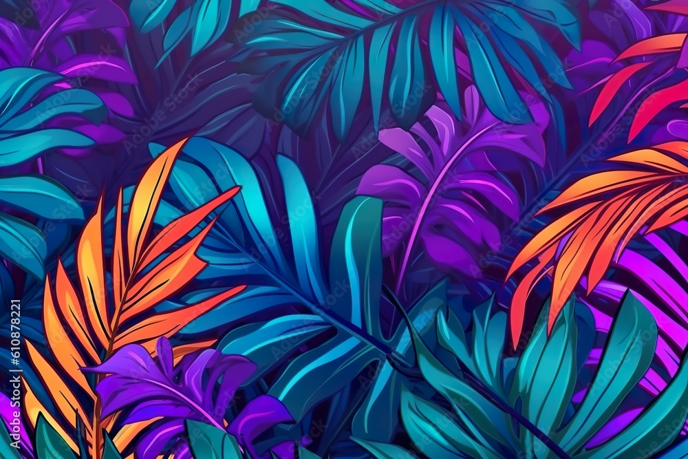 Plant leaves background, floral tropical pattern for wallpaper, Generative AI Plant leaves background, floral tropical pattern for wallpaper, Generative AI