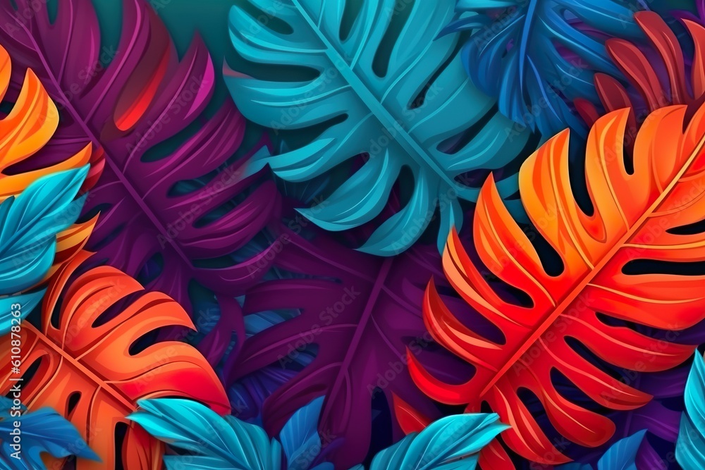 Plant leaves background, floral tropical pattern for wallpaper, Generative AI Plant leaves background, floral tropical pattern for wallpaper, Generative AI