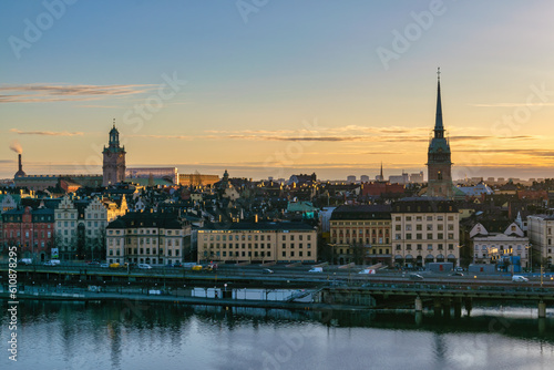 Stockholm Sweden, sunrise city skyline at Gamla Stan