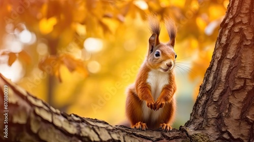 Squirrel  at autumn season with generative ai © Daunhijauxx