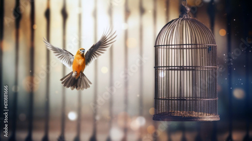 Bird cage empty  bird escape  freedom concept  Generative AI