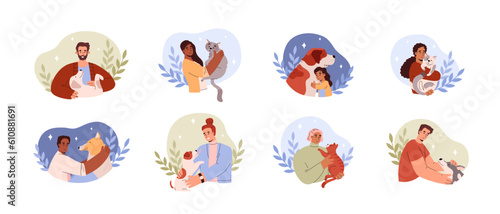Emotional support animal and pet therapy, flat vector illustration isolated.