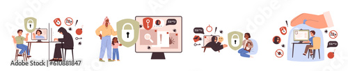 Children in internet networks safety and protection flat vector isolated.
