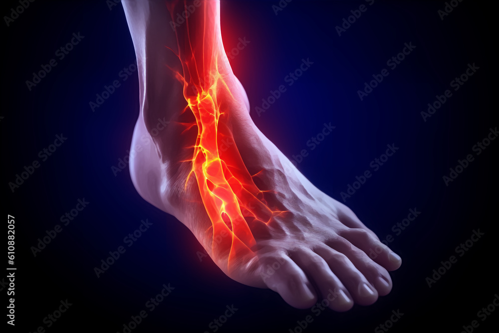 A foot with redness and pain., generative AI
A foot with redness and pain., generative AI