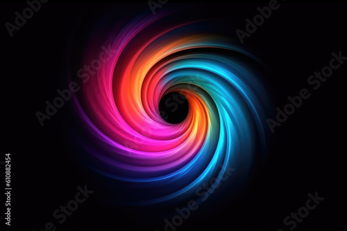 Abstract cosmic background with galaxy. Round vortex. Top view of tonado. Colorful smoke spinning around the black hole, Generative AI illustration