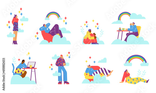 Set of dreaming people flat style, vector illustration