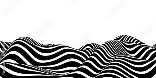 Abstract optical illusion wave. A flow of black and white stripes forming a wavy distortion effect. Vector Illustration.