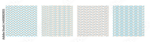 Guilloche grid. Seamless banknote line backgrounds, abstract watermark certificate or voucher textures. Vector security patterns with editable strokes