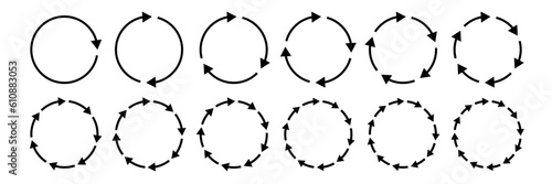 Circle arrow chart. Cycle icon, circular infographic element. Round step loop, sync loading symbol. Dynamic progress option editable stroke vector signs