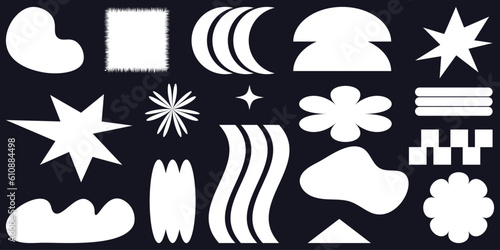 Shape set y2k style for banner. Y2k aesthetic.Shape set y2k style for decoaration.Simple shapes.Shape set y2k style for poster.Trendy 90s.Trendy geometric forms.