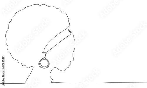 African woman face one line continuous. Line art, outline isolated on white background. Vector illustration.