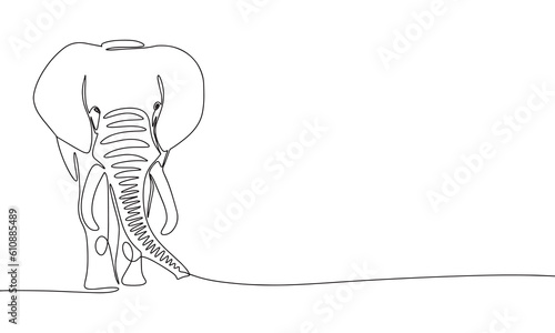 Elephant one line continuous. Line art, outline isolated on white background. Vector illustration.