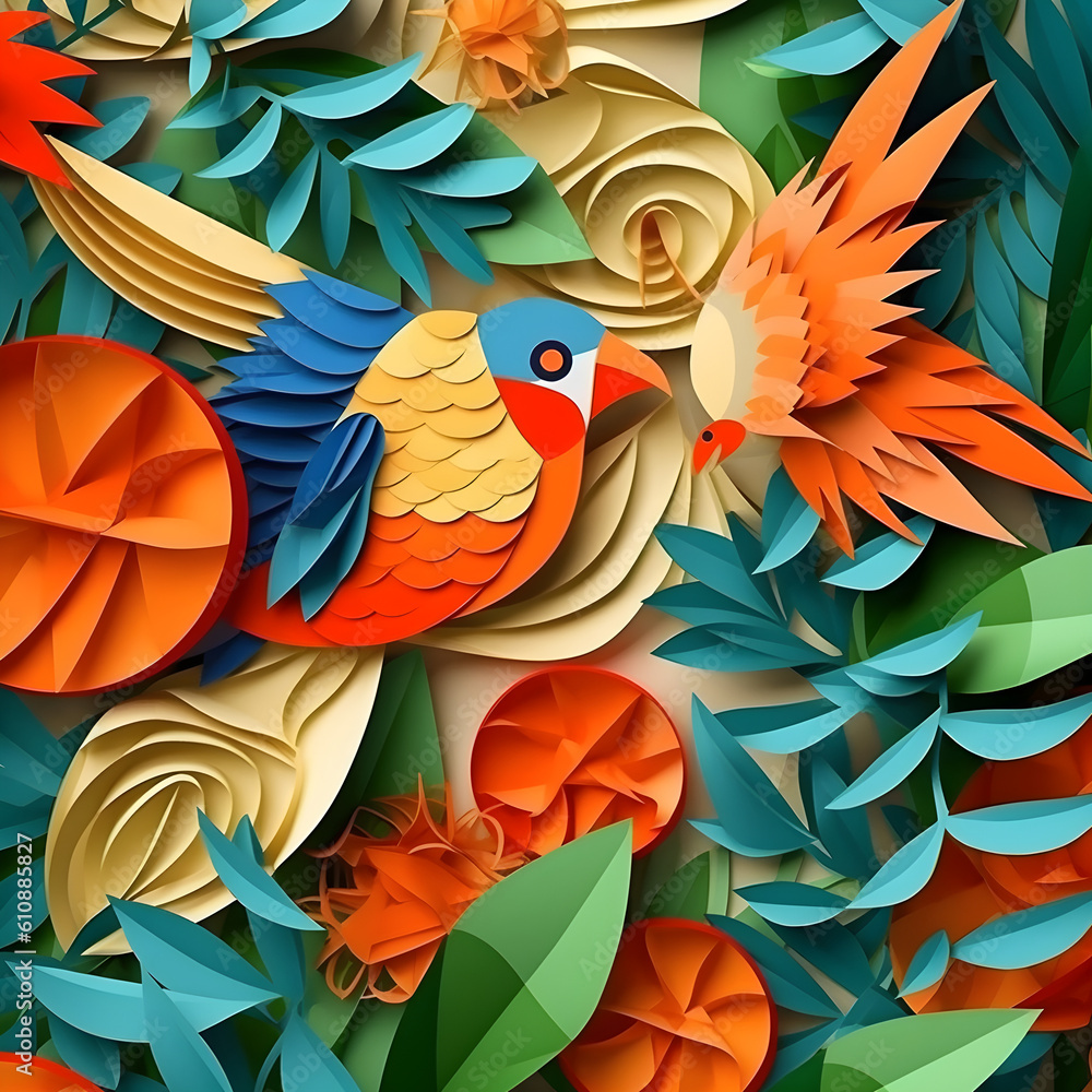 Fototapeta premium pattern with birds and flowers Generative AI
