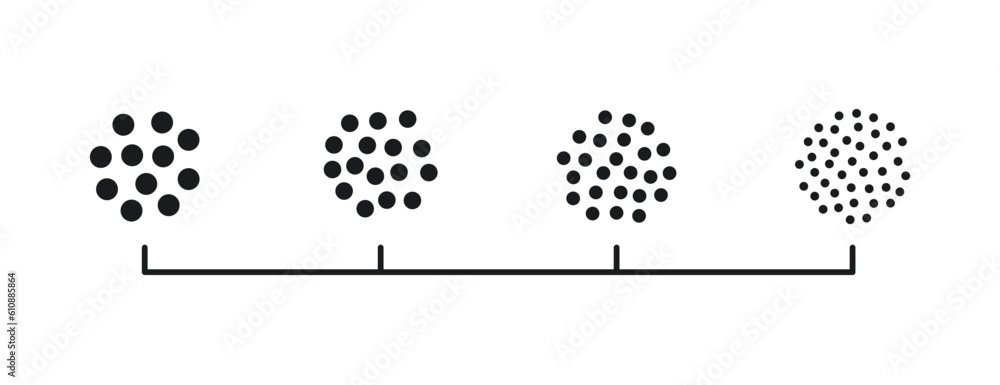 Coffee grain grind size. Ground coffee beans. Extra, fine, medium, coarse grinding degree icons. Vector illustration isolated on white background. Coffee grain grind size. Ground coffee beans. Extra, fine, medium, coarse grinding degree icons. Vector illustration isolated on white background.