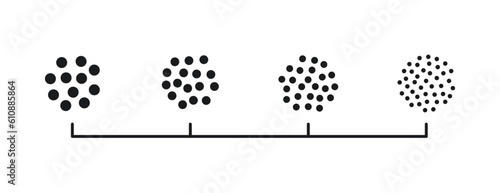 Coffee grain grind size. Ground coffee beans. Extra, fine, medium, coarse grinding degree icons. Vector illustration isolated on white background.