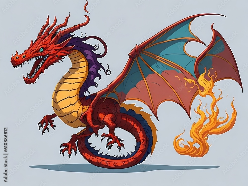 Fairy tale dragon, magic creature with tail and wings. cartoon ...