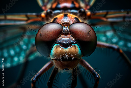Macro view of the head of a dragonfly