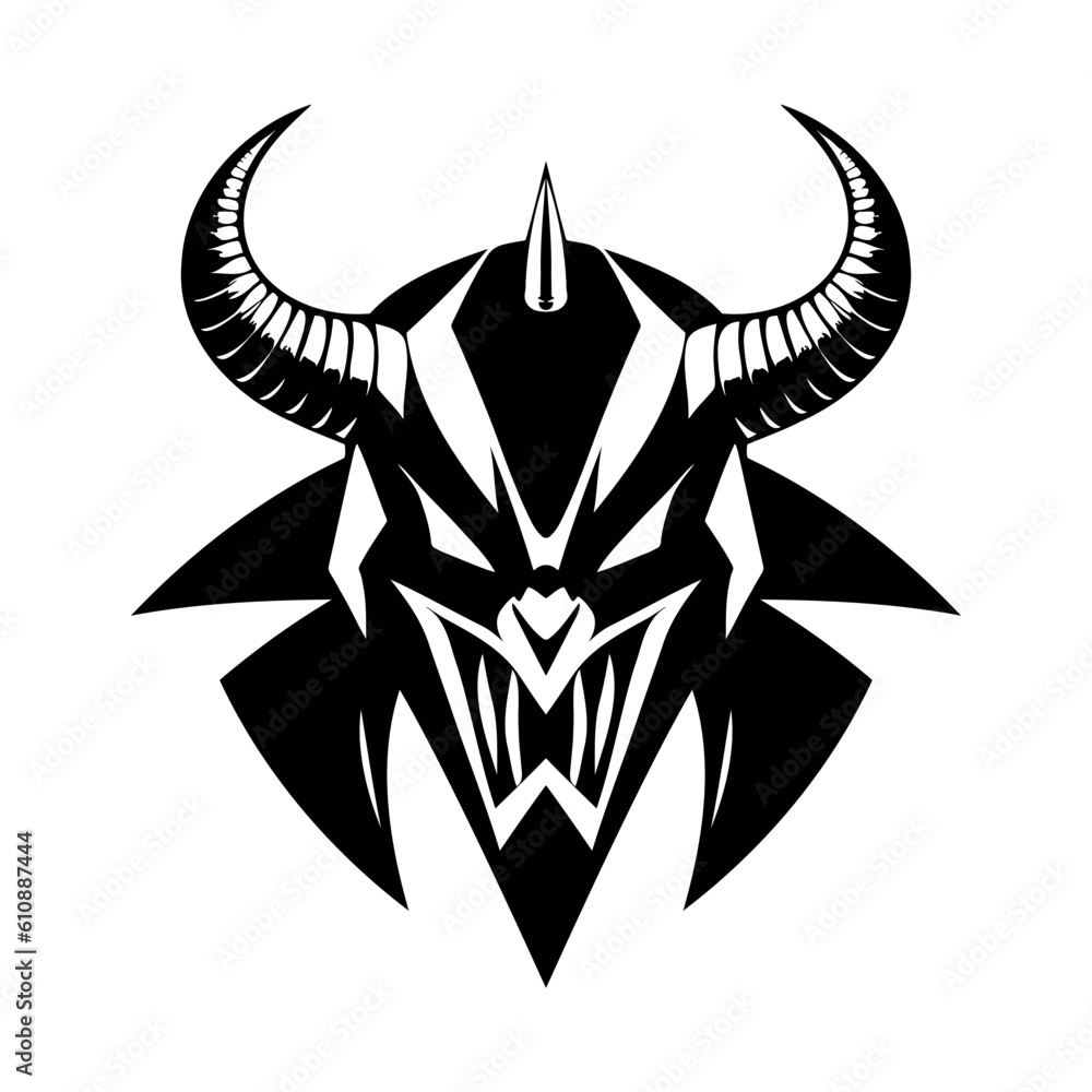 Obraz premium Devil head black and white vector icon