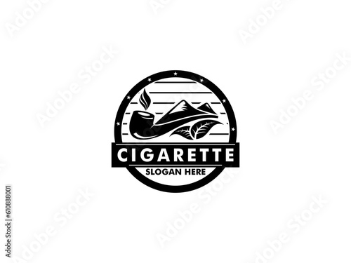 Cigarette logo with Pipe, Tobacco, and Mountain logo vector . Premium cigar smoke logo design template
