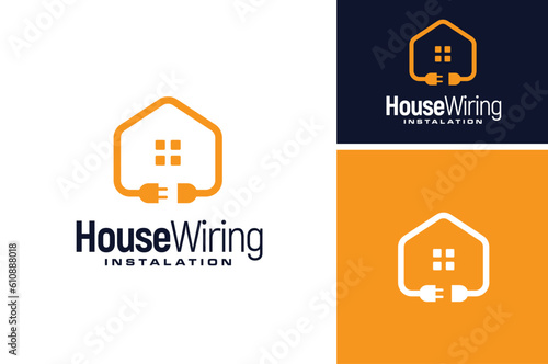 Electric Plug Wire Cable with House for Wiring Home Electricity Installation logo design