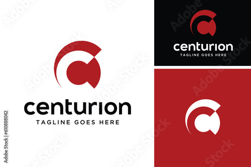 Initial Letter C like Roman Centurion Armor Helmet logo design photo