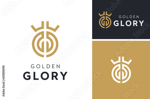 Royal Gold King Queen Crown, Golden Initial Letter G Global Classic Luxury logo design