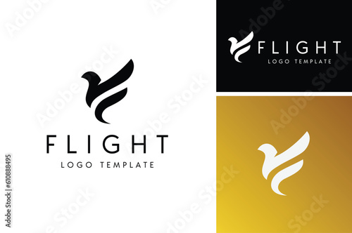 Initial Letter F with Bird Silhouette for Flap Free Flock Freedom Fly Flying Flight Feathers logo design