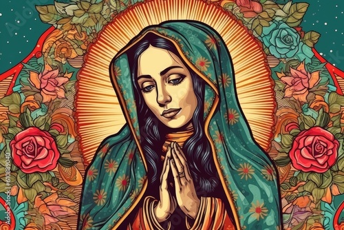 Beautiful lady of guadalupe mexico saint holy faith. Generative AI photo
