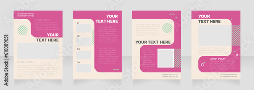 Beauty parlour pink blank brochure layout design. Skin care info. Vertical poster template set with empty copy space for text. Premade corporate reports collection. Editable flyer paper pages