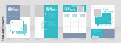 Consulting firm blank brochure layout design. Info in speech bubble. Vertical poster template set with empty copy space for text. Premade corporate reports collection. Editable flyer paper pages