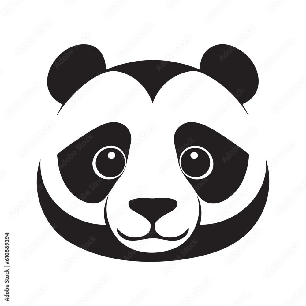 Fototapeta premium Panda head black and white vector icon