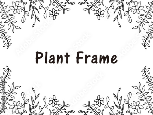 Cadre floral élégant dessiné à la main avec des fleurs de prairie délicates, des herbes, des branches, des plantes. Illustration vectorielle dans le style d'art en ligne