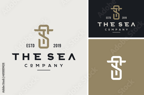 Classic Initial Letter Monogram TS ST Vintage Retro Premium label logo design