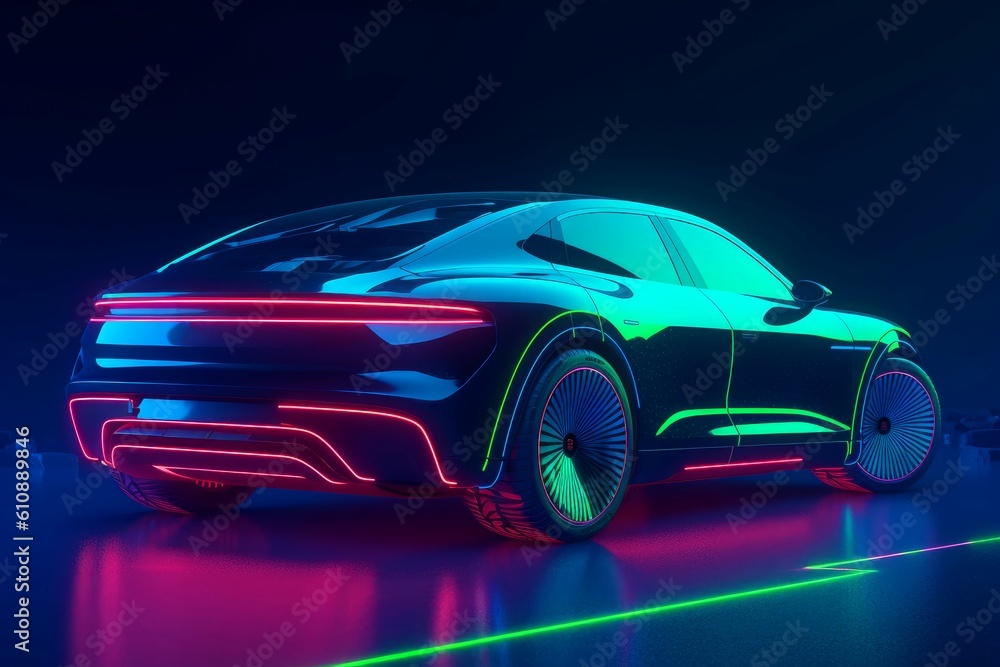 Neon electric car. Generate Ai