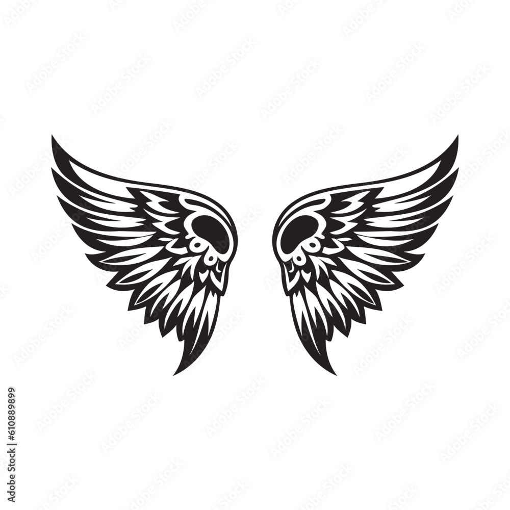 Obraz premium Wings black and white vector icon