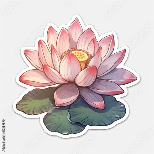 Beautiful lotus flower illustration  isolated on white. Generative AI