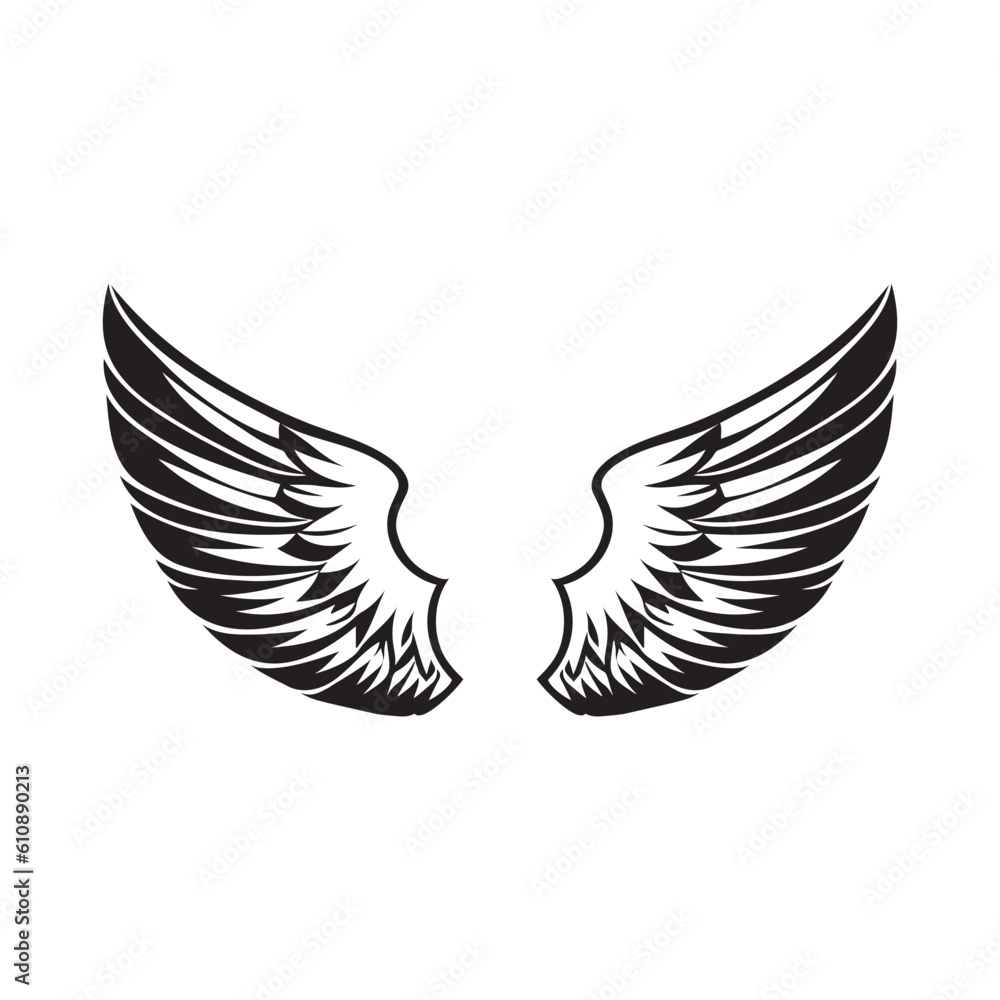 Obraz premium Wings black and white vector icon.