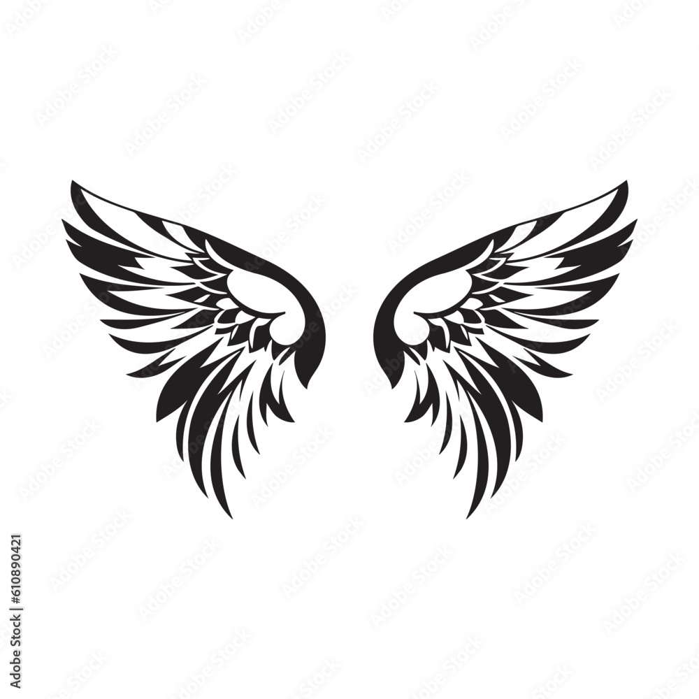 Obraz premium Wings black and white vector icon.