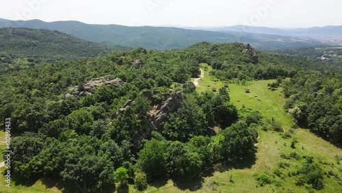 Aerial view of ancient thracian Sanctuary Skumsale near town of Strelcha, Pazardzhik Region, Bulgaria photo