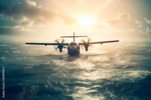 war plane flying over the sea, ai generative