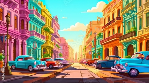 Abstract background Havana. An artistically rendered depiction of the vibrant streets of Havana, featuring background and eye-catching banner design. Generative AI. photo