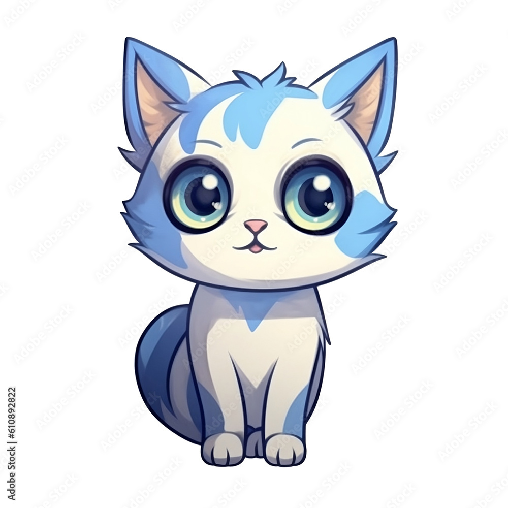 Cute blue big eyes cat sticker
