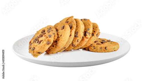 Chocolate chip cookie in a plate isolated on transparent png
