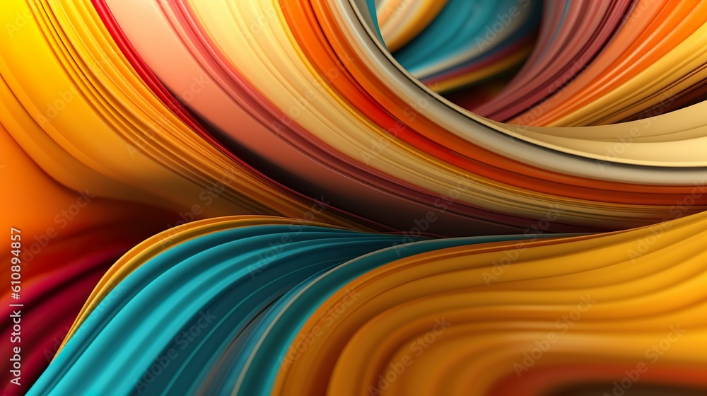 Abstract background with bright twisted rubber lines curling and flowing. Plasticine ripple stripes in waves colourful modern wallpaper. Horizontal illustration for banner design. Generative AI. Abstract background with bright twisted rubber lines curling and flowing. Plasticine ripple stripes in waves colourful modern wallpaper. Horizontal illustration for banner design. Generative AI.