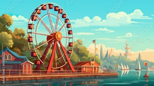 Abstract background ferris wheel. A whimsical world with an illustration featuring an abstract background and captivating ferris wheel. Generative AI.